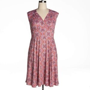 NWT Karina Nora Kaleidoscope Easy Dress Sz 2X Red Purple V Neck Cap Sleeve